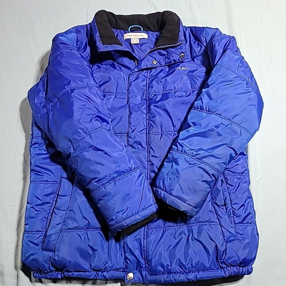 Calvin Klein Jeans Polyester Puffer Coat Metalic Blue Fleece Youth Size XL 18/20